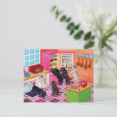 ラブラドールキッチン絵画パーティー ポストカード (スタンド正面)