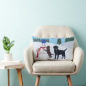 ラブラドールクリスマスと雪だるま ランバークッション (椅子)