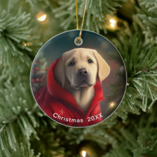 ラブラドールクリスマスの日付またはペットの写真の追加 セラミックオーナメント