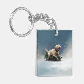 ラブラドールクリスマスの雪の冬 キーホルダー (正面左)