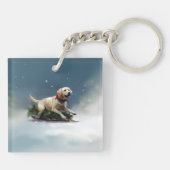 ラブラドールクリスマスの雪の冬 キーホルダー (裏面)