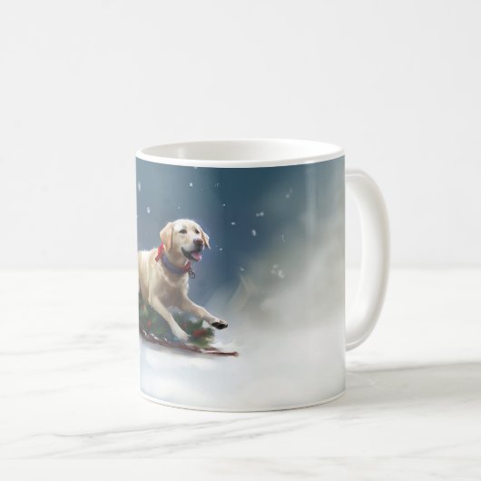 ラブラドールクリスマスの雪の冬 コーヒーマグカップ (正面右)
