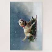 ラブラドールクリスマスの雪の冬 ジグソーパズル (縦)