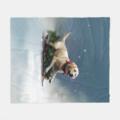 ラブラドールクリスマスの雪の冬 フリースブランケット (正面(横))