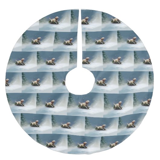 ラブラドールクリスマスの雪の冬 ブラッシュドポリエステルツリースカート (正面)