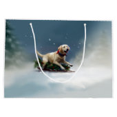 ラブラドールクリスマスの雪の冬 ラージペーパーバッグ (裏面)