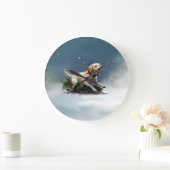 ラブラドールクリスマスの雪の冬 ラージ壁時計 (ホーム)