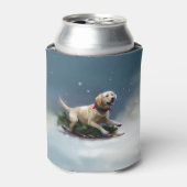 ラブラドールクリスマスの雪の冬 缶クーラー (缶正面)