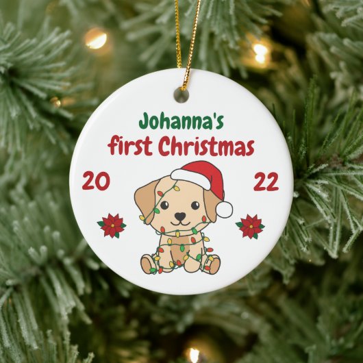 ラブラドールクリスマスウィンターバビーズ初めてのクリスマス セラミックオーナメント (ツリー)