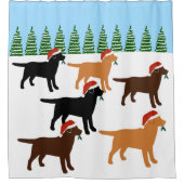 ラブラドールクリスマスサンタスノーフィールドシャワーカーテン シャワーカーテン (正面)