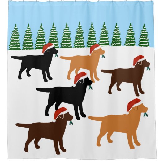 ラブラドールクリスマスサンタスノーフィールドシャワーカーテン シャワーカーテン (正面)