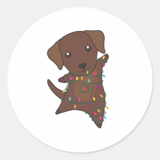 ラブラドールクリスマススノーウィンターアニマルズ ラウンドシール (正面)