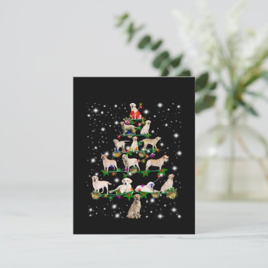 ラブラドールクリスマスツリーが懐中電灯で覆われている サンキューカード (スタンド正面)