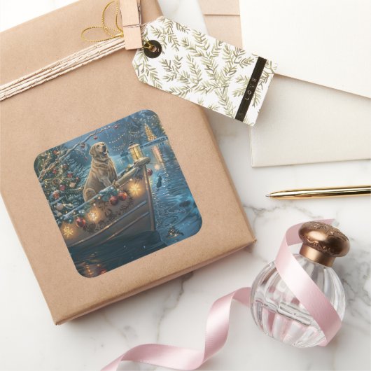 ラブラドールクリスマスフェスティバル航海 スクエアシール (ギフト)