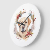 ラブラドールクリスマスリースフェスティバルカップ ラージ壁時計 (傾斜)