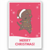 ラブラドールクリスマス雪の冬の動物の犬ステッキ シール (正面)