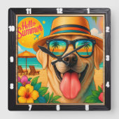 ラブラドールサマービーチ休暇 スクエア壁時計 (正面)