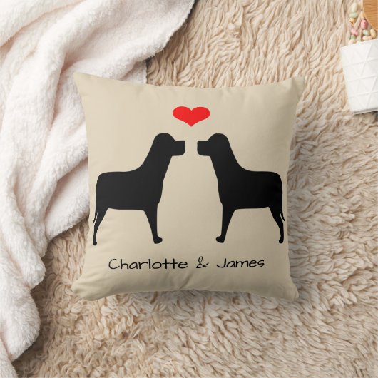 ラブラドールシルエットとハート パーソナライズされた クッション (ブランケット)