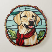 ラブラドールステンドグラスのクリスマス ラウンドクッション (正面)