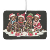 ラブラドールチョコレートサンタハット〔雄ジカの〕枝角小妖精や小人クリスマス カーエアーフレッシュナー (裏面)