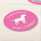 ラブラドールテーマドッグベビーシャワーピンクラボ ラウンドペーパーコースター (アングル)
