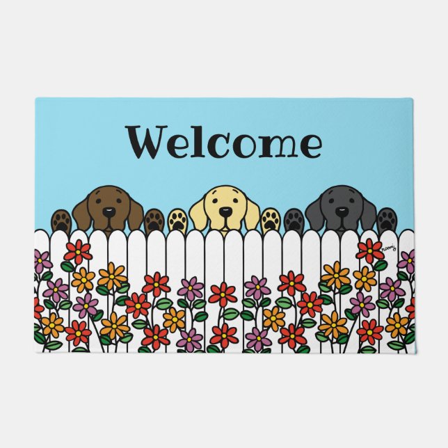 ラブラドールトリオウォッチングユーウェルカム ドアマット (正面)