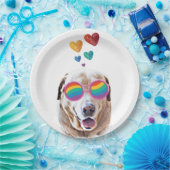 ラブラドールドッグとハートバレンタインデー ペーパープレート (パーティー)