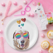 ラブラドールドッグとハートバレンタインデー ペーパープレート (パーティー)