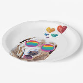 ラブラドールドッグとハートバレンタインデー ペーパープレート (アングル)