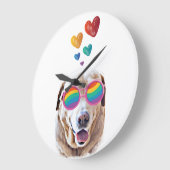ラブラドールドッグとハートバレンタインデー ラージ壁時計 (傾斜)