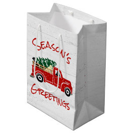 ラブラドールドッグインレッドクリスマストラック中ギフトB ミディアムペーパーバッグ