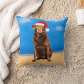 ラブラドールドッグオンビーチクリスマスホリデイ クッション (ブランケット)