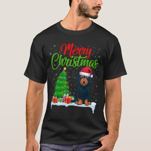 ラブラドールドッグクリスマスツリーライトおもしろいクリスマスD Tシャツ (正面)