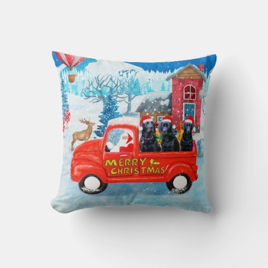 ラブラドールドッグクリスマスデリバリートラック雪 クッション (正面)
