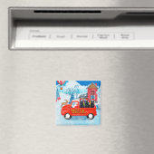 ラブラドールドッグクリスマスデリバリートラック雪 マグネット (インサイチュ (食洗機))