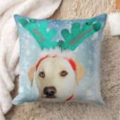 ラブラドールドッグクリスマス〔雄ジカの〕枝角かわいいスロー クッション (ブランケット)
