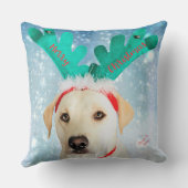 ラブラドールドッグクリスマス〔雄ジカの〕枝角かわいいスロー クッション (裏面)
