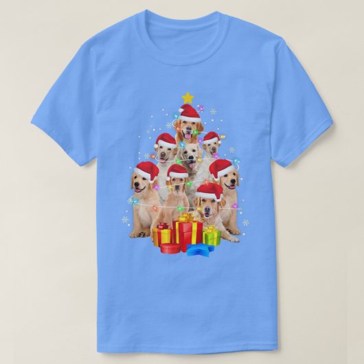 ラブラドールドッグサンタハットクリスマスツリーライトクリスマス Tシャツ (デザイン正面)