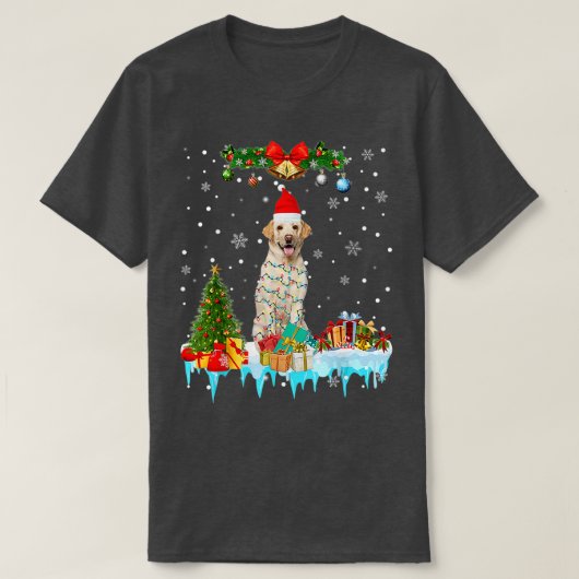 ラブラドールドッグサンタハットトナインダクリスマスライト Tシャツ (デザイン正面)