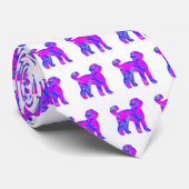 ラブラドールドッグシルエットピンクブルーホワイト ネクタイ (ロール)