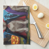ラブラドールドッグズパンプキンハロウィンおもしろい キッチンタオル (四つ折り)