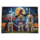 ラブラドールドッグズパンプキンハロウィンおもしろい ラージペーパーバッグ (正面)