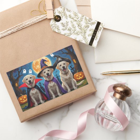 ラブラドールドッグズパンプキンハロウィンおもしろい 長方形シール (ギフト)