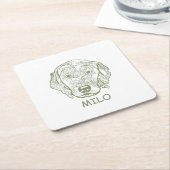 ラブラドールドッグハパーソナライズされたンドスケッチ スクエアペーパーコースター (アングル)