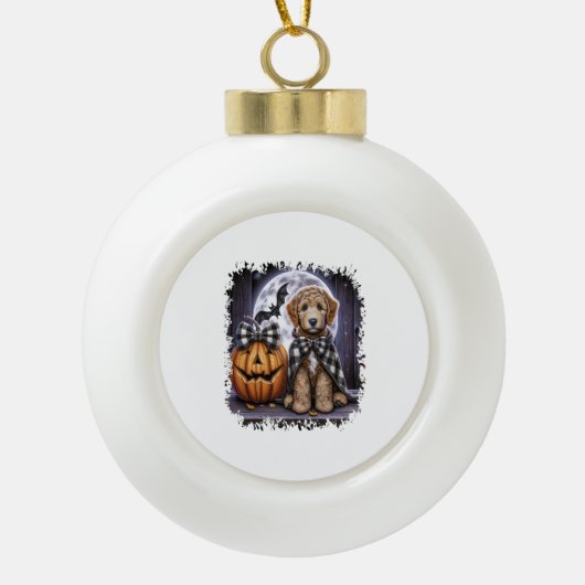 ラブラドールドッグハロウィーンスクエア セラミックボールオーナメント (正面)