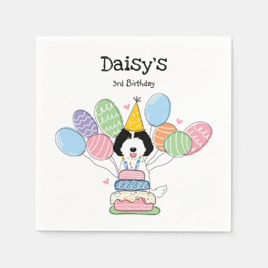 ラブラドールドッグバースデーパーティー紙ナプキンス スタンダードカクテルナプキン (正面)