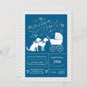 ラブラドールドッグベイビーシャワーブルーボーイラボ2犬 招待状 (正面/裏面)