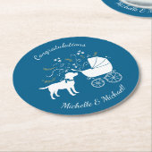 ラブラドールドッグベイビーシャワーブルーボーイラボ ラウンドペーパーコースター (アングル)