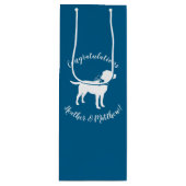 ラブラドールドッグベイビーシャワーブルーボーイラボ ワインギフトバッグ (正面)