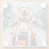 ラブラドールドッグライディングオートバイクリスマス ガラスコースター (裏面)